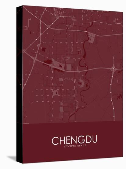 Chengdu, China Red Map-null-Stretched Canvas