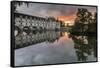 Chenonceau castle reflected in the Loire at sunset, UNESCO World Heritage Site, Chenonceaux, Indre--Francesco Vaninetti-Framed Stretched Canvas