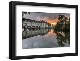 Chenonceau castle reflected in the Loire at sunset, UNESCO World Heritage Site, Chenonceaux, Indre--Francesco Vaninetti-Framed Photographic Print