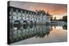 Chenonceau castle reflected on the Loire at sunset, Chenonceaux, Indre-et-Loire, Loire Valley, Cent-Francesco Vaninetti-Stretched Canvas