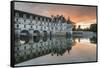Chenonceau castle reflected on the Loire at sunset, Chenonceaux, Indre-et-Loire, Loire Valley, Cent-Francesco Vaninetti-Framed Stretched Canvas