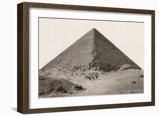 Cheops Pyramid and Camels-null-Framed Art Print