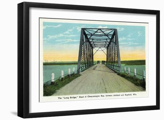 Chequamegon Bay, Wisconsin - Long Bridge Between Ashland and Bayfield-Lantern Press-Framed Art Print