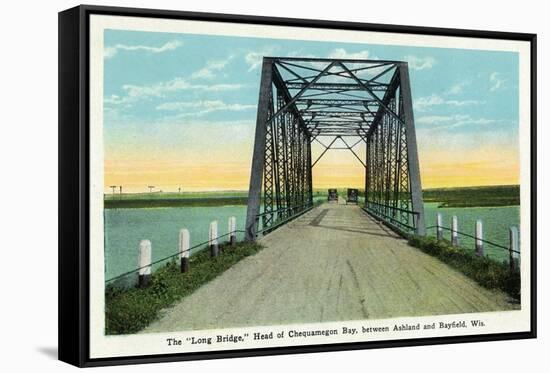 Chequamegon Bay, Wisconsin - Long Bridge Between Ashland and Bayfield-Lantern Press-Framed Stretched Canvas
