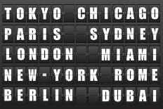 Flight Destination, Information Display Board Named World Cities Tokyo, Chicago, Paris, Sydney, Lon-cherkas-Stretched Canvas