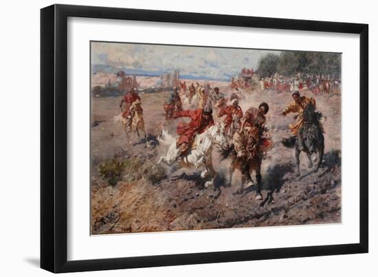 Cherkess Celebrating the End of Muharram with the Equestrian Sport of the Dash for the Prize Lamb-Franz Roubaud-Framed Premium Giclee Print