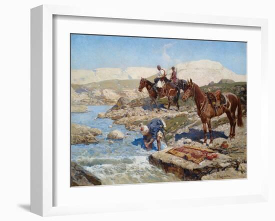 Cherkessian Horseman Crossing the River-Franz Roubaud-Framed Giclee Print