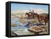 Cherkessian Horseman Crossing the River-Franz Roubaud-Framed Stretched Canvas