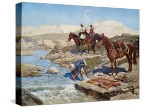 Cherkessian Horseman Crossing the River-Franz Roubaud-Stretched Canvas