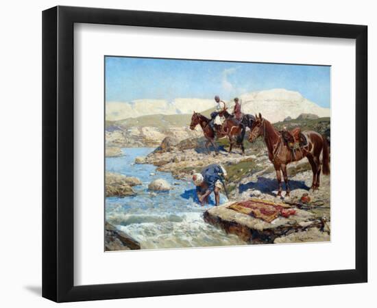 Cherkessian Horsemen Crossing the River-Franz Roubaud-Framed Premium Giclee Print