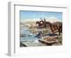 Cherkessian Horsemen Crossing the River-Franz Roubaud-Framed Premium Giclee Print