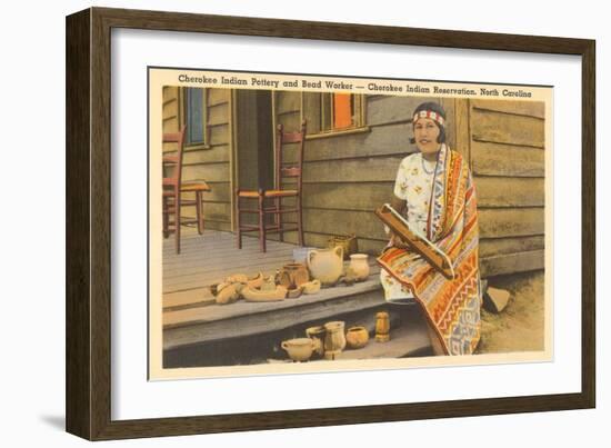 Cherokee Indian with Pottery, North Carolina-null-Framed Art Print