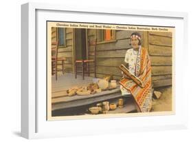 Cherokee Indian with Pottery, North Carolina-null-Framed Art Print