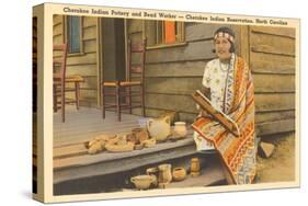 Cherokee Indian with Pottery, North Carolina-null-Stretched Canvas