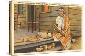 Cherokee Indian with Pottery, North Carolina-null-Stretched Canvas