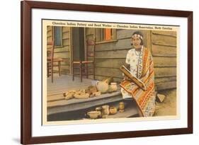 Cherokee Indian with Pottery, North Carolina-null-Framed Art Print