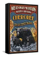 Cherokee, North Carolina - Black Bear Vintage Sign-Lantern Press-Framed Stretched Canvas