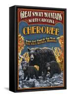 Cherokee, North Carolina - Black Bear Vintage Sign-Lantern Press-Framed Stretched Canvas