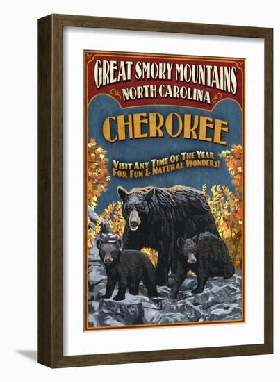 Cherokee, North Carolina - Black Bear Vintage Sign-Lantern Press-Framed Art Print