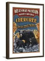 Cherokee, North Carolina - Black Bear Vintage Sign-Lantern Press-Framed Art Print