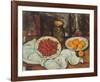 Cherries And Peaches-Paul Cézanne-Framed Art Print