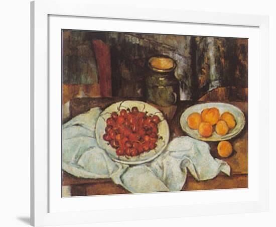 Cherries And Peaches-Paul Cézanne-Framed Art Print