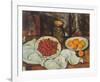 Cherries And Peaches-Paul Cézanne-Framed Art Print