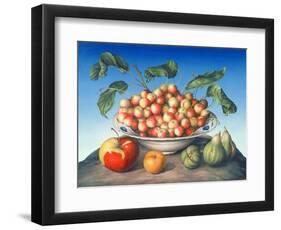 Cherries in Delft Bowl with Red and Yellow Apple-Amelia Kleiser-Framed Giclee Print