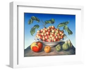 Cherries in Delft Bowl with Red and Yellow Apple-Amelia Kleiser-Framed Giclee Print