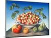 Cherries in Delft Bowl with Red and Yellow Apple-Amelia Kleiser-Mounted Giclee Print