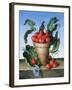 Cherries in Terracotta with Blue Flower-Amelia Kleiser-Framed Giclee Print