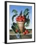 Cherries in Terracotta with Blue Flower-Amelia Kleiser-Framed Giclee Print