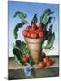 Cherries in Terracotta with Blue Flower-Amelia Kleiser-Mounted Giclee Print
