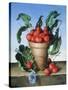 Cherries in Terracotta with Blue Flower-Amelia Kleiser-Stretched Canvas