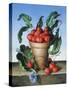 Cherries in Terracotta with Blue Flower-Amelia Kleiser-Stretched Canvas