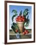 Cherries in Terracotta with Blue Flower-Amelia Kleiser-Framed Giclee Print