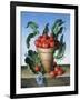 Cherries in Terracotta with Blue Flower-Amelia Kleiser-Framed Giclee Print