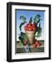 Cherries in Terracotta with Blue Flower-Amelia Kleiser-Framed Giclee Print