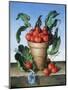 Cherries in Terracotta with Blue Flower-Amelia Kleiser-Mounted Giclee Print