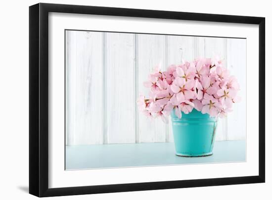 Cherry Blossom Flower Bouquet on Wooden Background-Anna-Mari West-Framed Photographic Print