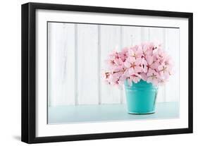 Cherry Blossom Flower Bouquet on Wooden Background-Anna-Mari West-Framed Photographic Print