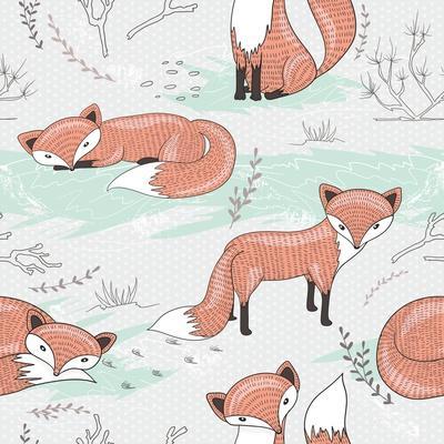 Cute Seamless Pattern with Little Foxes.