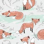 Cute Seamless Pattern with Little Foxes.-cherry blossom girl-Art Print