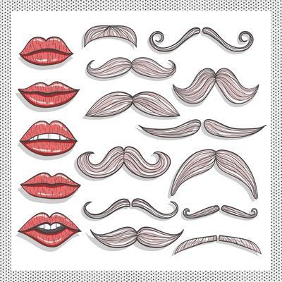 Retro Lips And Mustaches Elements Set
