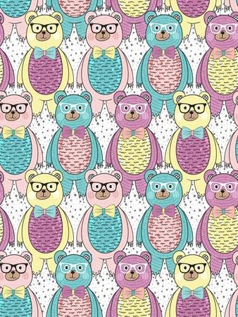 Seamless Pattern with Cute Hipster Bears for Children or Kids.