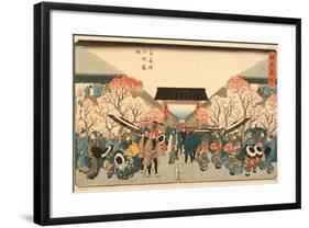 Cherry Blossom Time in Nakanoch? of the Yoshiwara from the series Famous Places of Edo, c.1848-9-Ando or Utagawa Hiroshige-Framed Giclee Print