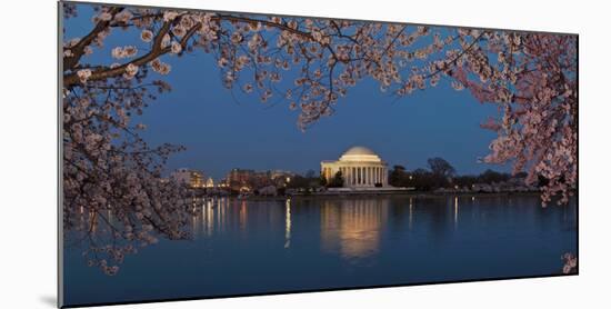 Cherry Blossom Tree with a Memorial in the Background, Jefferson Memorial, Washington Dc, USA-null-Mounted Photographic Print