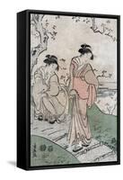 Cherry Blossom Viewing, Japanese Wood-Cut Print-Lantern Press-Framed Stretched Canvas