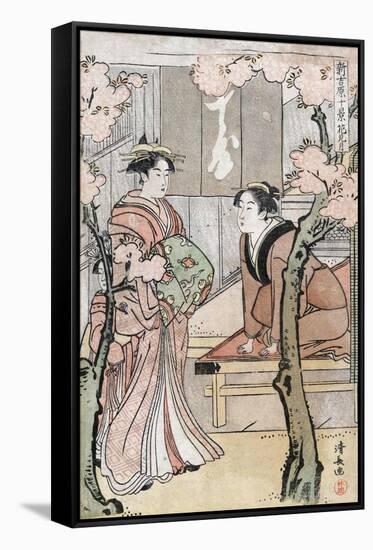 Cherry Blossom Viewing Month, Japanese Wood-Cut Print-Lantern Press-Framed Stretched Canvas
