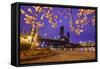 Cherry Blossoms and Water Front Park, Steel Ridge, Willamette River, Portland Oregon.-Craig Tuttle-Framed Stretched Canvas